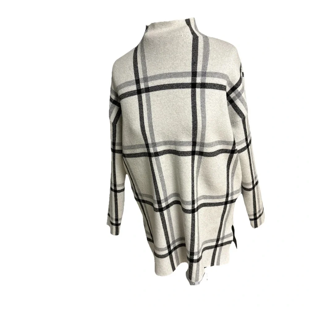 Max Studio Plaid Sweater Mock Turtleneck Long Sleeve Women's Size Medium